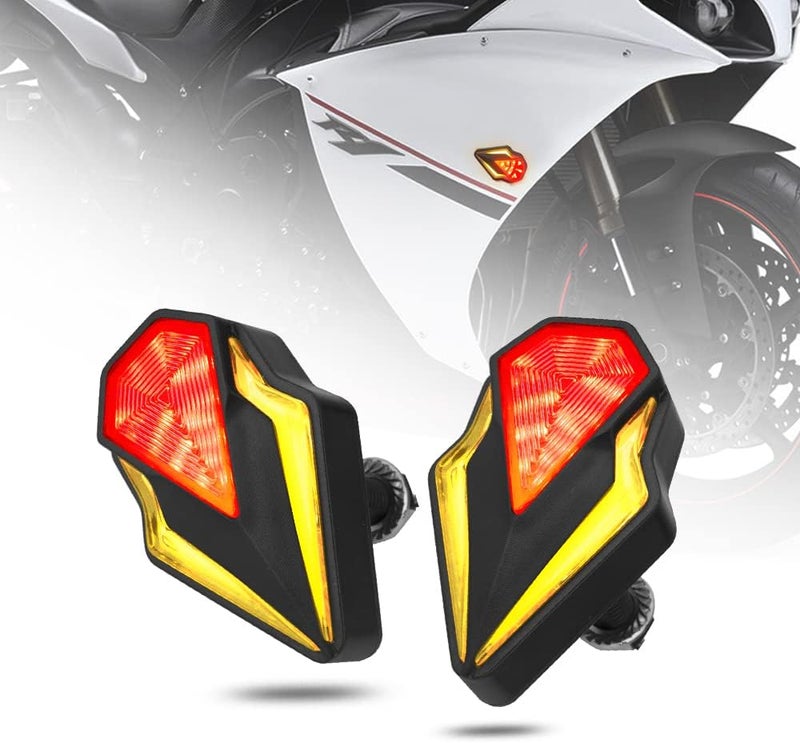 KICRY Flush Mount Turn Signals Motorcycle LED Sequential Blinkers 3 Wire Front Indicators Compatible with Yamaha YZF R1 R3 R6 R6S FJ 09 FZ MT 07 09 Honda Kawasaki Suzuki BMW(Red&Amber) - Image 1